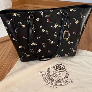 Lauren Ralph Lauren Black Tote with Floral Design